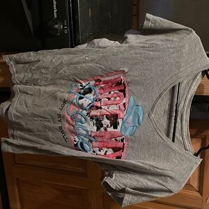 Gildan Gray Tee with Blue and Pink Graphic